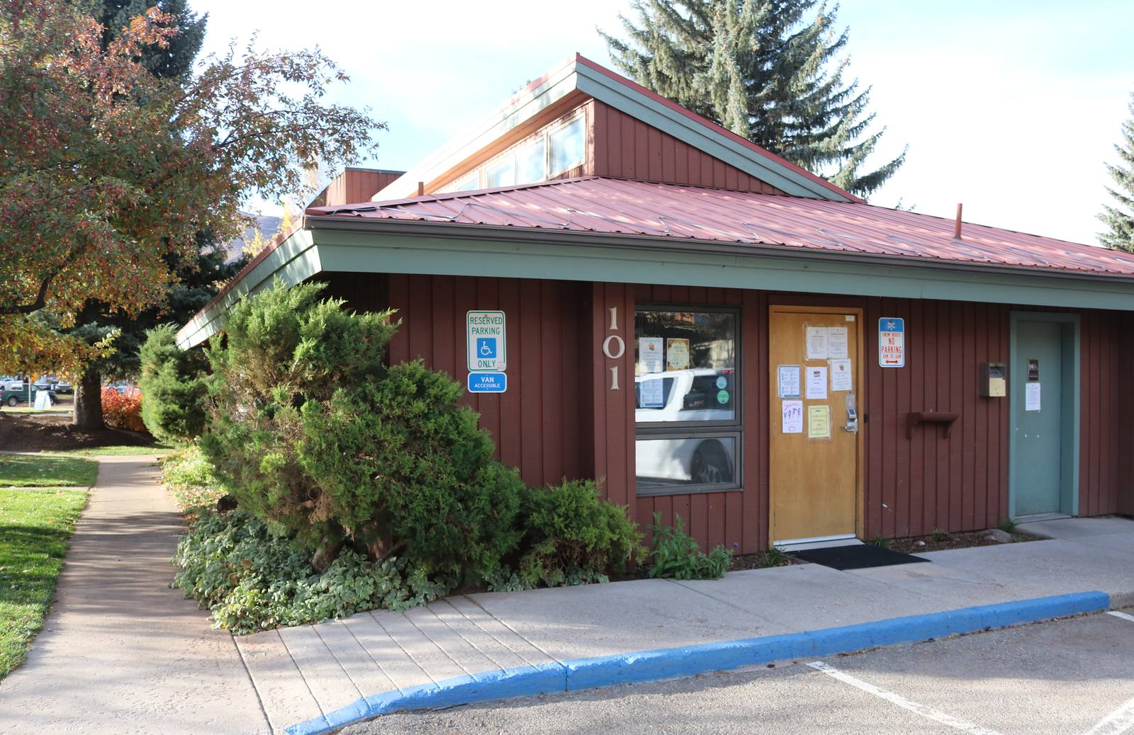 Basalt Town Hall at 101 Midland Avenue in Basalt, in a file photograph. The building is one of Eagle County's seven secure 24-hour ballot drop box locations for the Nov. 3 general election.