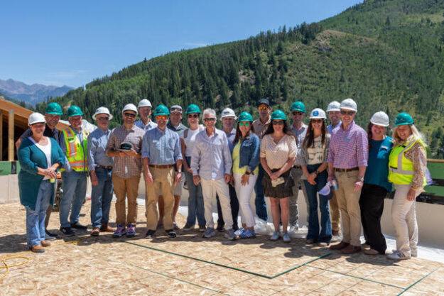 Town of Vail, Triumph Development and Habitat for Humanity Vail Valley officials mark the topping out of Building A at Timber Ridge Village on Aug. 5, 2025.
