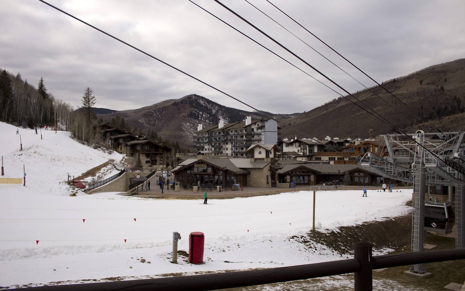 Mountain Plaza and Vail Village in winter, seen from the gondola.