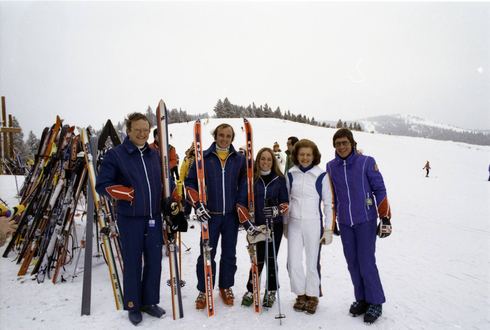 First Lady Betty Ford with members of the U.S. Olympic Ski Team on the slopes at Vail.