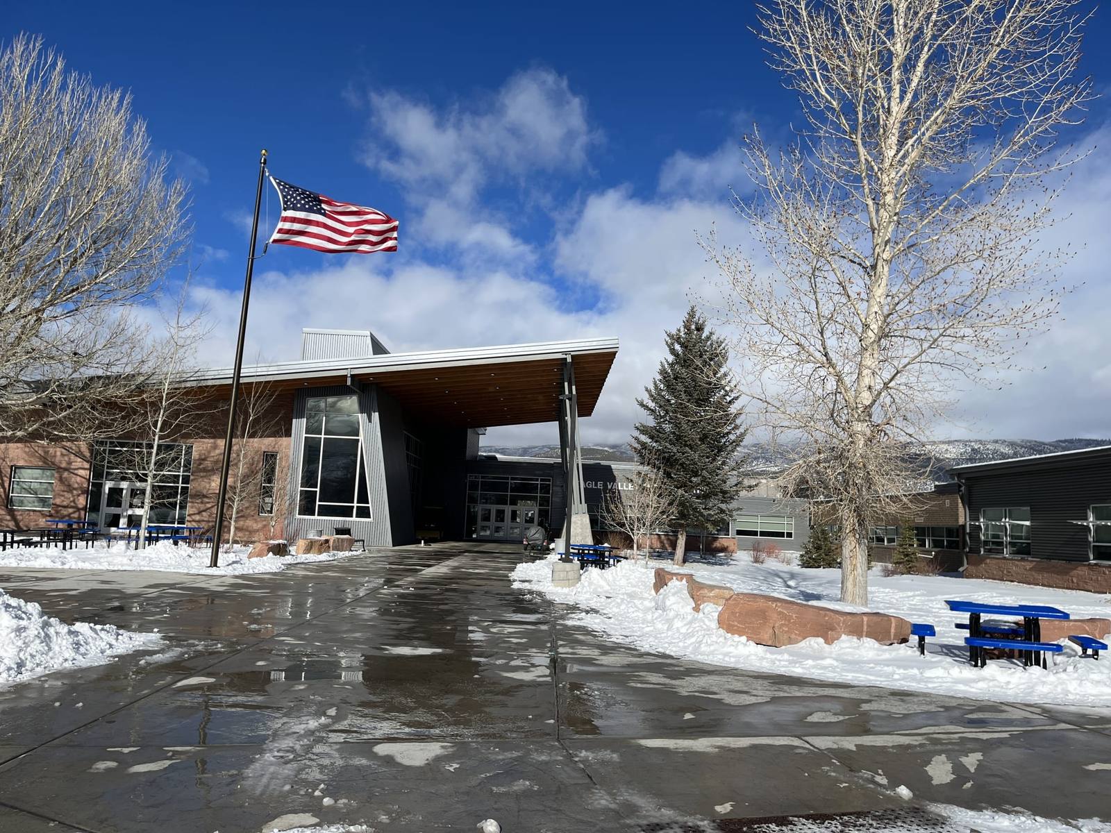 The entrance of Eagle Valley Middle School in winter. The district says Ballot Issue 5B would direct 80 percent of its $10.1 million in annual revenue to teacher and staff salaries.